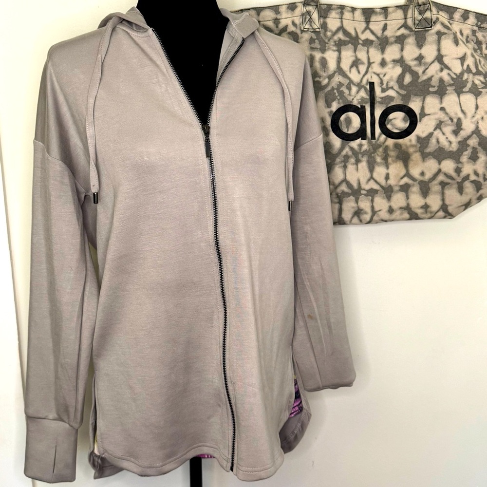 Cable & Gauge Light Gray Zip Front Hoodie Cardigan Medium